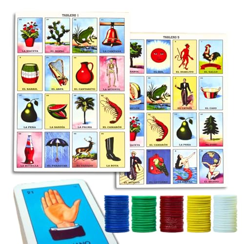 Beetbul Lotería Mexicana Tradicional – 7 Tablas, 54 Cartas y 80 Fichas de 5...