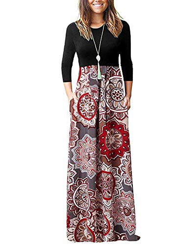 Abravo Mujer Vestidos Manga Larga Slim Casual Elegante Larga Vestidos de Playa Fiestas Boho Floral Dress