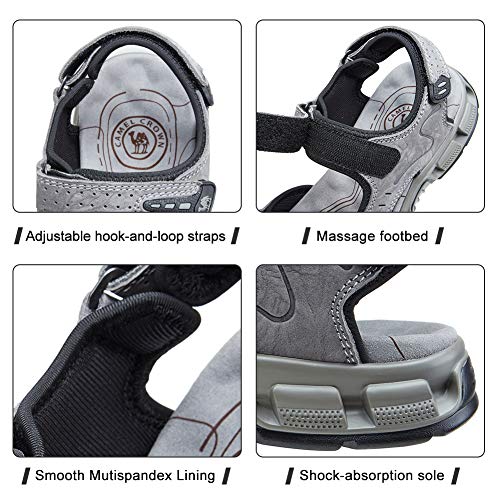 CAMEL CROWN Men's Leather Sandals Hiking Outdoor Water Beach Sports Mens Sandals for Summer with Open Toe Adjustable Straps