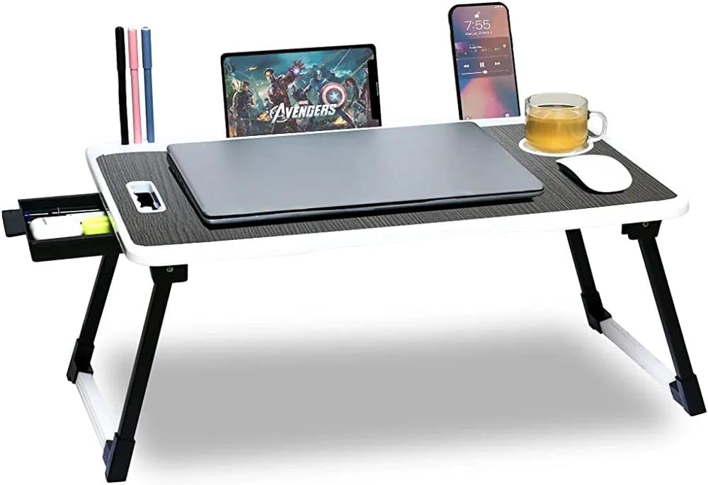 DRM MART Standard Multi-Purpose Laptop Table with Dock Stand/Study Table/Bed Table/Foldable and Portable/Ergonomic & Rounded Edges/Non-Slip Legs/Engineered Lapdesk (Black) (B0C9YG59M4) Amazon Price History, Amazon Price Tracker