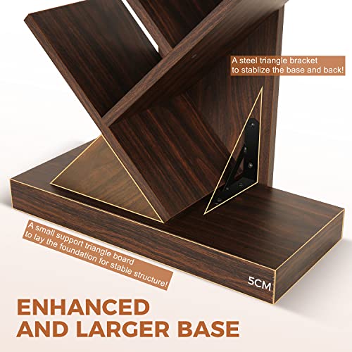 Tree Bookshelf, 8 Tier Tree Bookcase, Rustic Wood Narrow Book Storage Rack For Cds/Dvds/Books, Book Tree Organizer Shelves For Bedroom/Living Room/Office/Tight Space/Small Space #TOP6