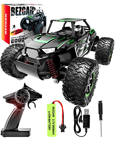 BEZGAR TB202 Toy Grade 1:20 Remote Control Car-2WD High Speed 20 Km/h All Terrains Electric Toy Off Road RC Monster Vehicle Truck with Rechargeable Batteries for Boys Kids and Adults-Green