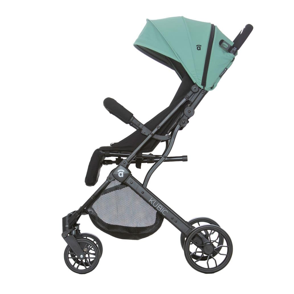 Poussette légère et compacte avec une seule main, grandes roues, inclinable et adaptée pour la cabine - Poussette de bébé avec poignée trolley et SPF50+ - Asalvo KUBIC 2 Vert