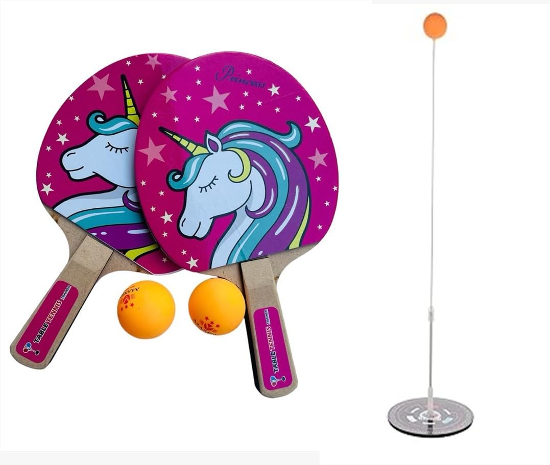 LAEMENOZ Unicorn Portable Ping Pong Self Table Tennis Training Equipment Kit with 2 Racket & 2 Ball for Kids Adult & Beginners | Self-Training Device for Adults Children (Pack of 1)