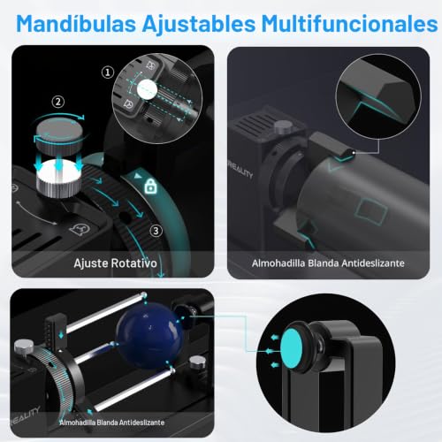 Miniatura 5 de Creality 3 En 1 Kit De Rodillos Rotativos Láser Para Grabadores Láser, Grabado De Objetos Cilíndricos Con Rotación De 360 , Diámetro De Soporte: 10-130 Mm, Para Creality Cortadoras Láser