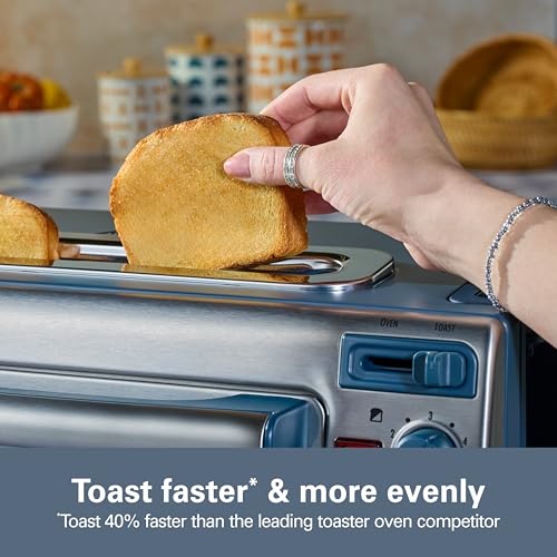 Image of Hamilton Beach 2-in-1 Countertop Toaster Oven and Long Slot 2 Slice Toaster | Bake, Broil Toast | 2 Rack Positions | 60 Minute Timer | Automatic Shut Off | Shade Selector | Kitchen Makeover Blue | 31158J