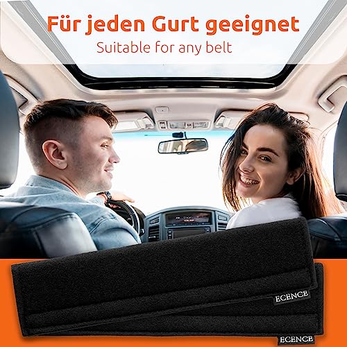 ECENCE 2 Stück Gurtpolster Auto Kinder & Erwachsene, Gurtschutz Sicherheitsgurt Polster, Schulterpolster, Gurtschoner für Anschnallgurte + Reisetaschen Schwarz