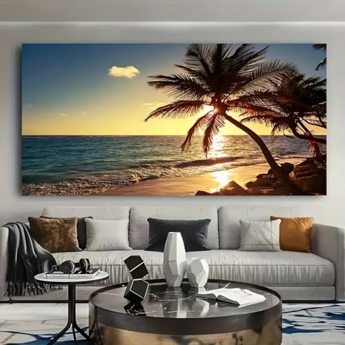 Décoration murale plage coucher de soleil grande toile 70x140