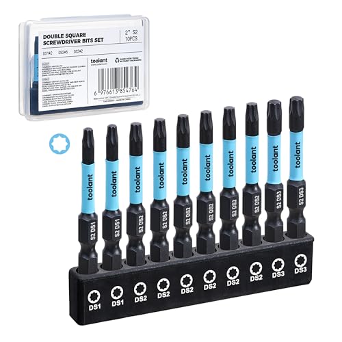 Image of toolant 8 Point Star Bit,Double Square Bit Set 10pcs-Premium S2 Alloy Steel with Magnetic Heads & Hex Shank,2 Square Drive Torx Bits in the Following Sizes#1,#2 and #3