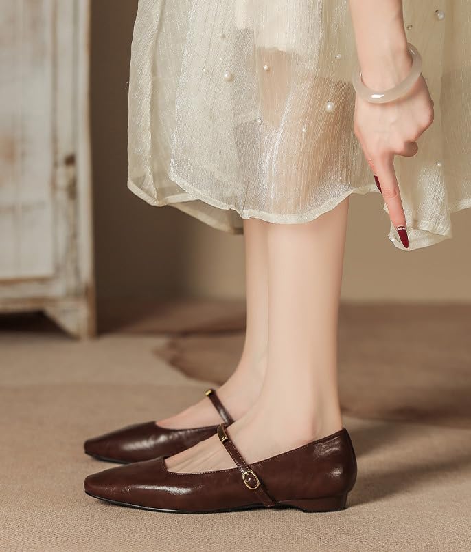 Women's Ballet Flat Mary Jane Flats Patent Leather Closed Square Toe Flats Shoes Women Dressy Comfortable3