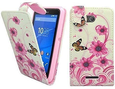 Compatible With Xperia E4g White With Pink Flower Swirl And Butterfly Case Printed Design Style Print Leather Flip Case Cover