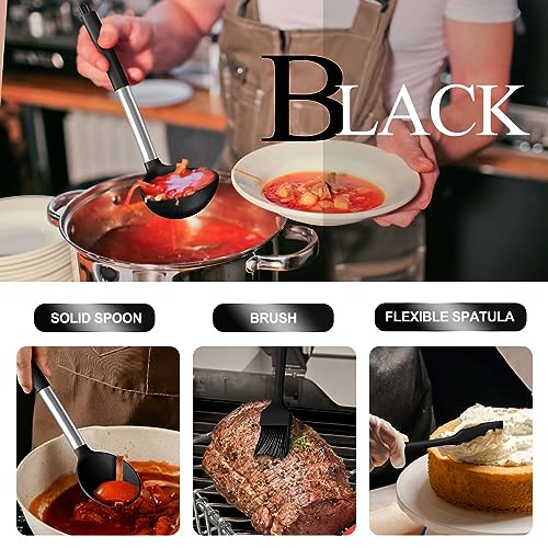 Silicone Kitchen Utensils Set, Umite Chef Large Heat Resistant Cooking Utensil, 26Pcs Silicone Spatulas Set, Stainless Steel Handle, Black Kitchen Gadgets Tools Set for Nonstick Cookware - Thumbnail 6