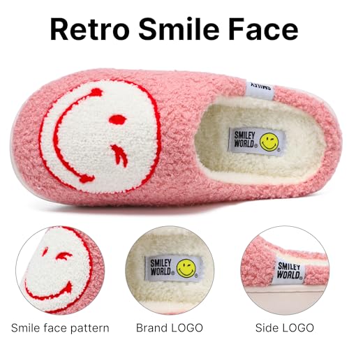 Womens Mens Smile Face Slippers Soft Plush House Slippers Retro Happy Slip-On Slides Winter Warm Comfy Memory Foam Fluffy Indoor Outdoor Shoes3