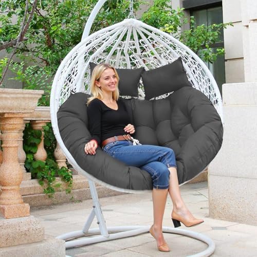 Image of Double Seater Cushion Set - Polyester Fabric Padded Seat for Hanging Egg /Garden jhula(Cushion ONLY Grey)