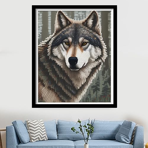 Image of Findvoor Stamped Cross Stitch Kits for Beginners Full Range of Cross Stitching Embroidery Pattern for Adults, 11CT DIY Needlepoint Embroidery Starter Kits-Wolf King 15.7x19.7 inch