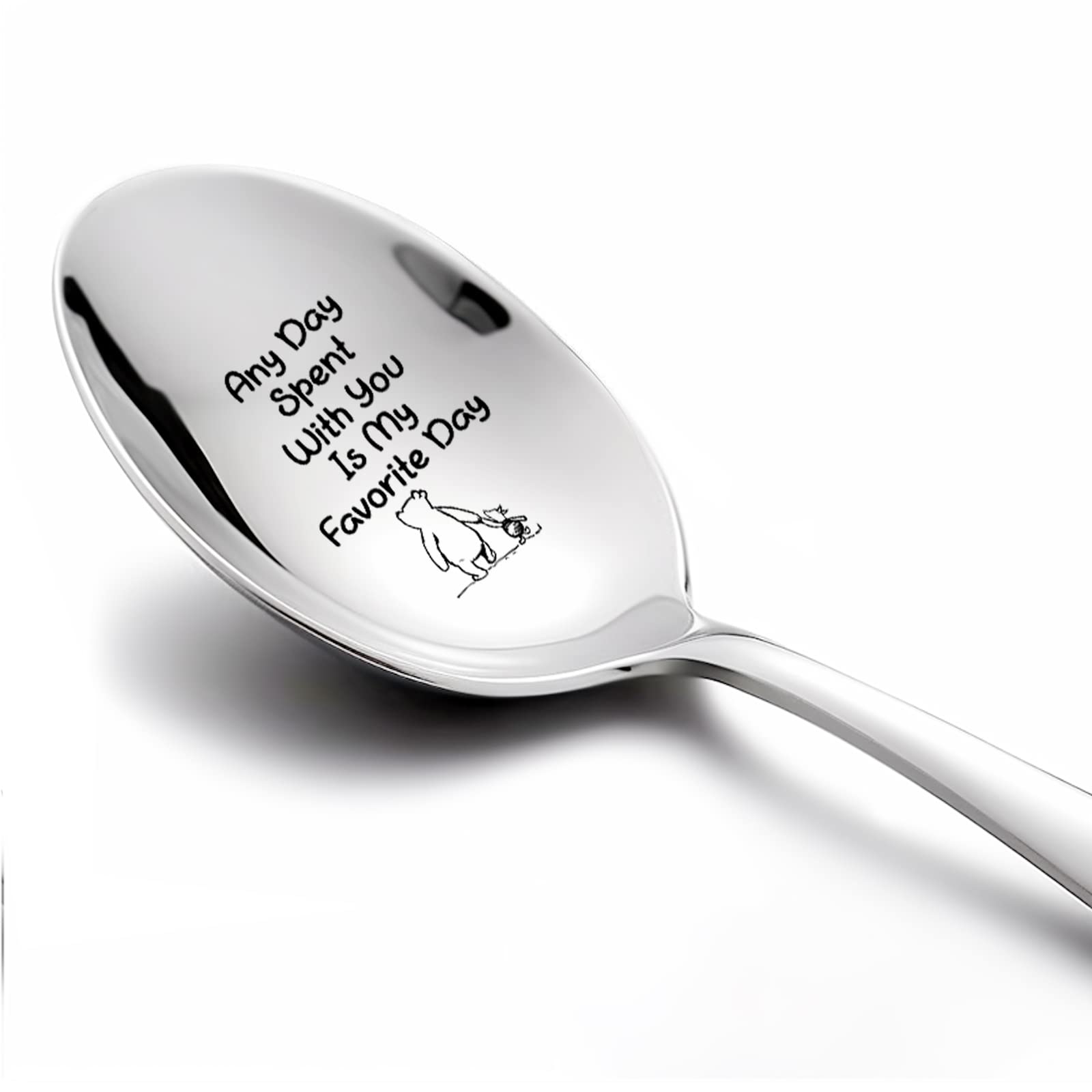 XQLZY Any Day Spent With You Is My Favorite Day Funny Engraved Spoon, Friendship Gifts for Best Friends, Friendship Quotes, Inspirational Gifts, Cereal Ice Cream Spoons for Men Women