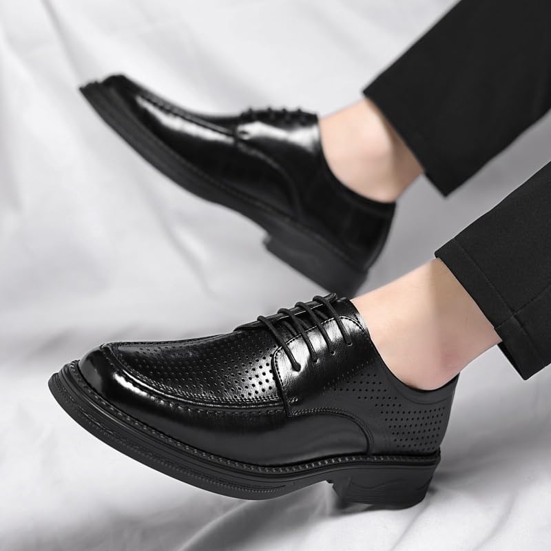Men's Fashion Non Slip Mid Chunky Heels Formal Dress Oxfords Modern Leather Pointed Toe Low Top Work Dress Shoes for Men2