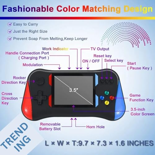 Image of VikriDA 500-in-1 Retro Handheld Gaming Console for Kids | 3.5 inch HD Screen Classic Video Game Player with Built-in Games - Rechargeable Portable Game Device