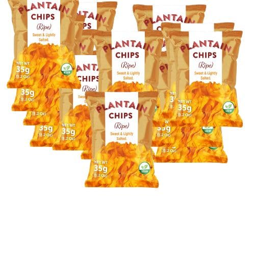 Bushfaller Ripe Plantain Chips, Naturally Sweet, Serious Crunch, Healthy Vegan Snack Made with 100 Percent Vegetable Oil, Non-GMO, Zero Sugar, No Preservatives, 1.2 oz Bags, 6-Packs, Pack of 12