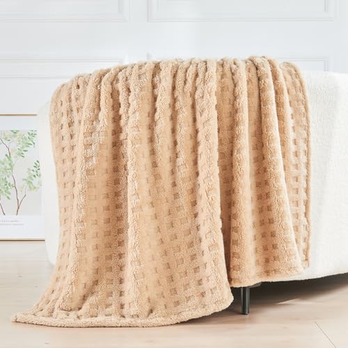 Wajade Kuscheldecke Flauschig Kunstfelldecke Decke Sofa Waffel Sofaüberwurf warm Sofadecke Comfort Couchdecke weiche Wohndecke für Couch und Bett 127 x 178 cm Linen