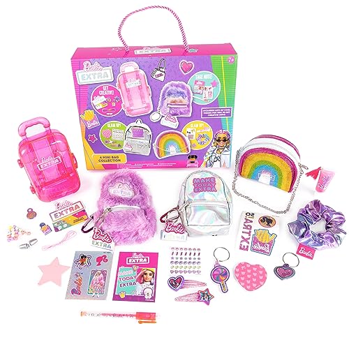 Barbie 4 x Mini Bag Collection With Hair Clips Lip Gloss Nail Stickers Mini Notebook And Mini Stationery Accessories - Mini Backpack Bag Toys - Cute Backpack