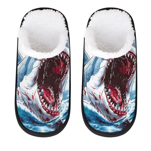 Hsnar Shark Attack Non Slip House Slippers for Women Indoor Slippers for Men Soft House Shoes Spa Slippers, L