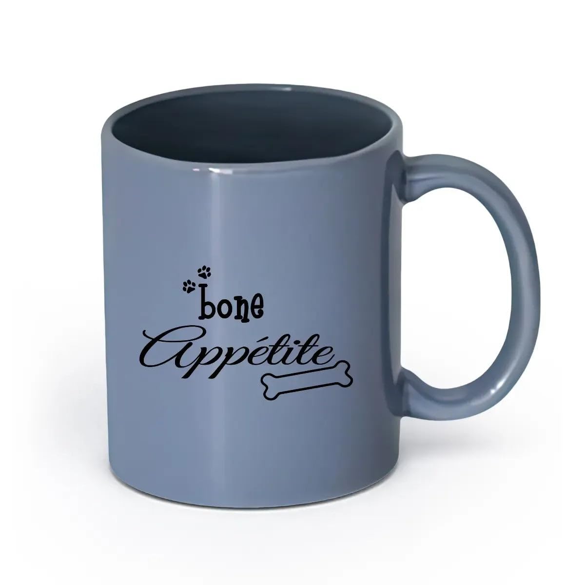 Ceramics Mug - Ceramic Dog Pet Puppy Funny Bone Quote Bone Appetit （11oz/320ml） Humorous Gift for Coffee Lovers, Work Besties, Coworkers & Friends Blue-Gray