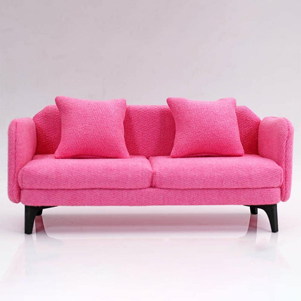 Miniatur Puppenhaus Sofa Doppelsofa Stuhl Möbel Dekoration Zubehör Holz Flanell Ungiftig Langlebig für Kinderzimmer Wohnzimmer Fotografie Requisiten G, Rosenrot