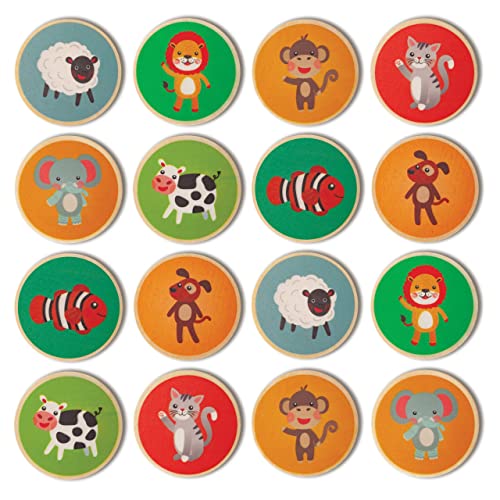 Cottify Wooden Memory Game For Toddlers, Toddler Memory Game, Toddler Matching Game, Matching Cards For Toddlers 3-5 Years, Kids Memory Game, Matching Games, Durable, Safe, 16 Animal Cards #TOP1