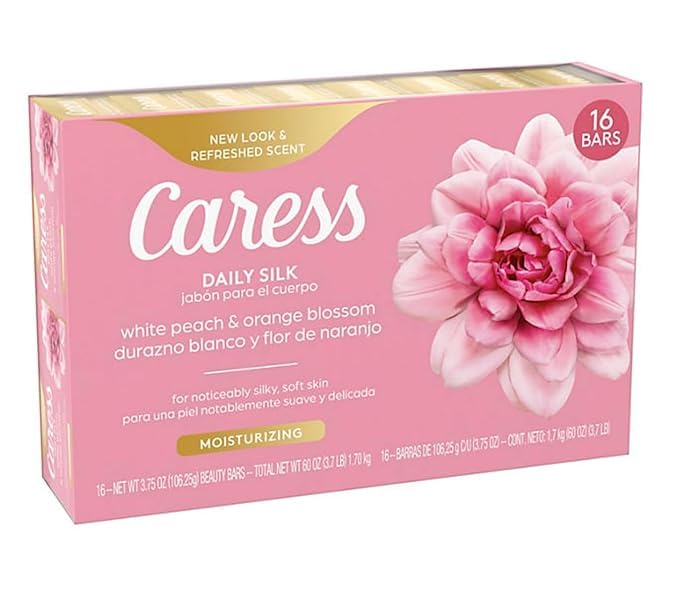 Caress Beauty Bar Soap For Silky, Soft Skin Daily Silk With Silk Extract and Floral Oil Essence 16 Bars