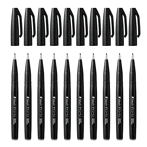 Pentel Brush Sign Pen Black - Pack of 10