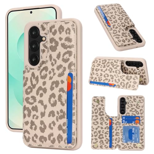 iCoverCase Compatible with Samsung Galaxy S25 Plus Case with Card Holder Wallet Case for Women Men [RFID Blocking] PU Leather Protective Phone Case for S25 Plus (Beige Leopard)