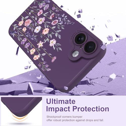 Image of Designed for iPhone 17 Case Flower for Women, Dark Purple | Cute Floral Pattern Liquid Silicone Phone Case [Full Camera Protection] Slim Soft TPU Protective Cover