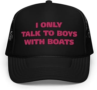 I Only Talk to Boys with Boats Hat Funny Trucker Hat (Embroidered Foam Trucker hat) Black