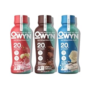 OWYN Only What You Need Protein Shake, 20g Vegan Protein, Ready to Drink, Dairy Free, Great Taste, 4g Sugar, 5g Net Carbs, Strawberry Banana Variety Pack, 12 Fl Oz (12 Pack)