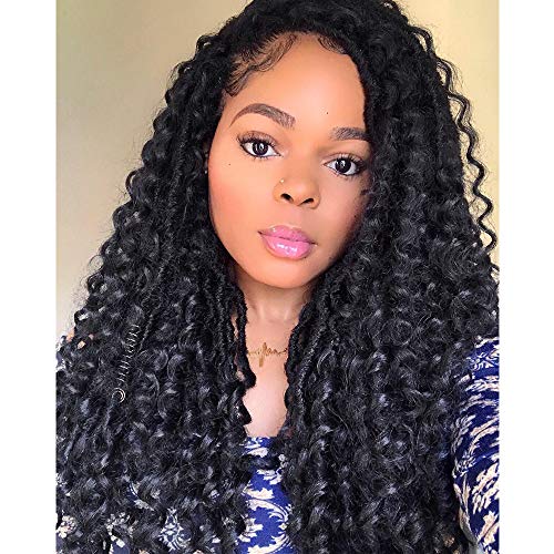 Straight Faux Locs Crochet Hair 16 Inch Goddess Locs Crochet Braiding Hair Extension with Curly Ends Natural Soft Synthetic Hair for Women (#1B)