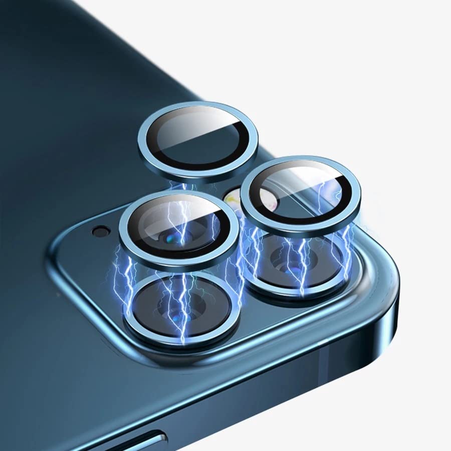 Image of Skinomi Camera Lens Protector Compatible with iPhone 13 pro max [Anti-Scratch] Premium Tempered Glass Film Aluminum Alloy Lens Ring Cover, Blue