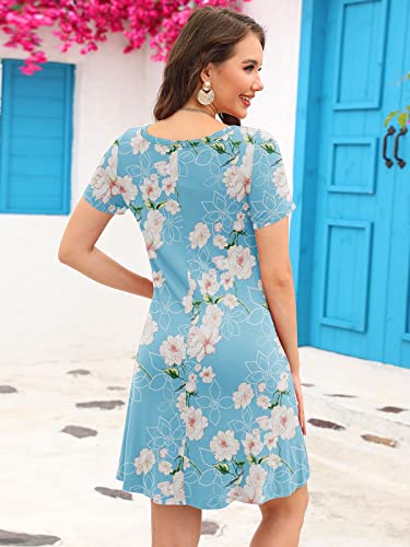 Image of KORSIS Summer Women's Dress Casual T-Shirt Short Sleeve Dresses Swing Flowy Beach Vacation Work Sundress with Pockets