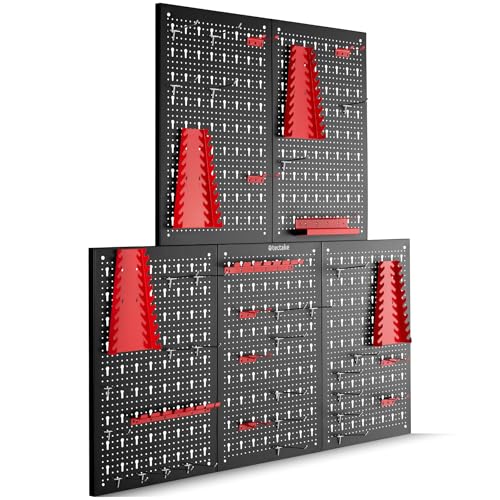 tectake® Werkzeug Lochwand aus Metall, 200 x 60 x 2 cm, Werkzeugwand Lochplatte, inkl. Werkzeughalter Set Haken und Halterungen, Wandregal Regalsystem für Werkbank, Garage, Werkstatteinrichtung - 5tlg