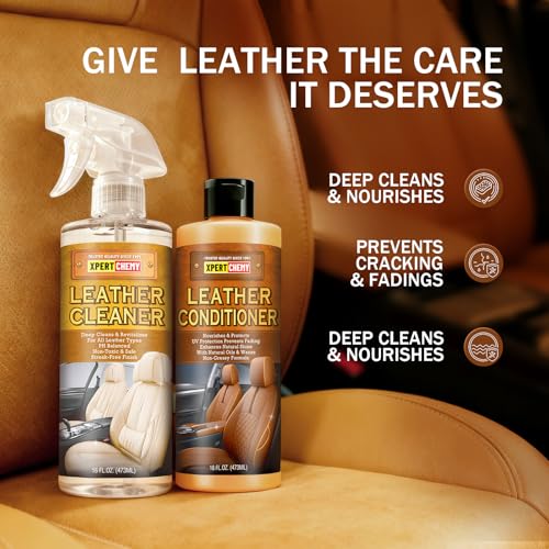 XPERTCHEMY Leather Cleaner and Conditioner Kit, Leather Care for Car Seats, Furniture, Couches, Boots, Bags & More, Safe for Any Color, 2 x 16oz — view 4