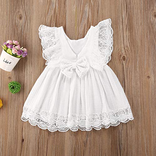 Qiylii Kids Infant Baby Girl White Lace Romper Dress V-Back Cotton Linen Lace Dress Sister Matching Clothes3