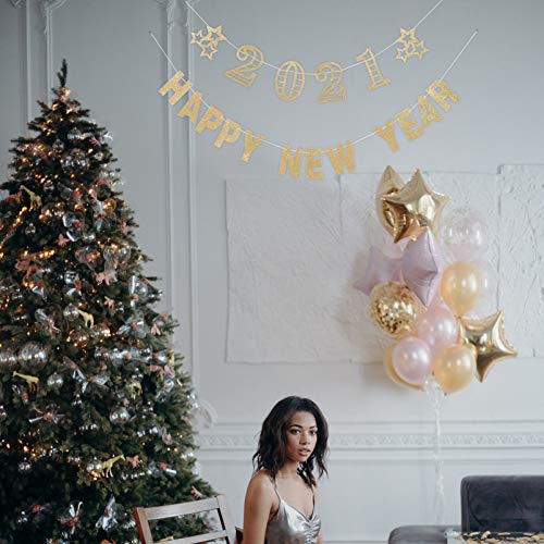 KESYOO 2Pcs 2021 Banner Glitter Banner de Festa de Feliz Ano Novo Pendurado Guirlanda de Estamenha D