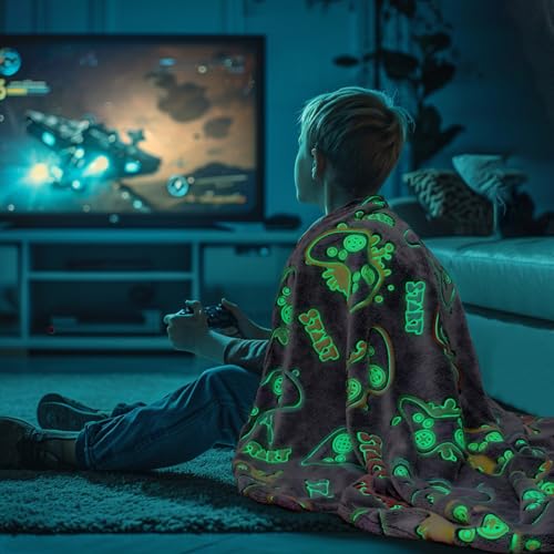 Image of Birthday Gifts for Boys Age 8-15, Gamer Gifts for Men Boys Teen, Glow in The Dark Gaming Blanket, Game Controller Throw, Gaming Room Decor, Gamer Dad Graduation Presents for Teens 50 inchx60 inch