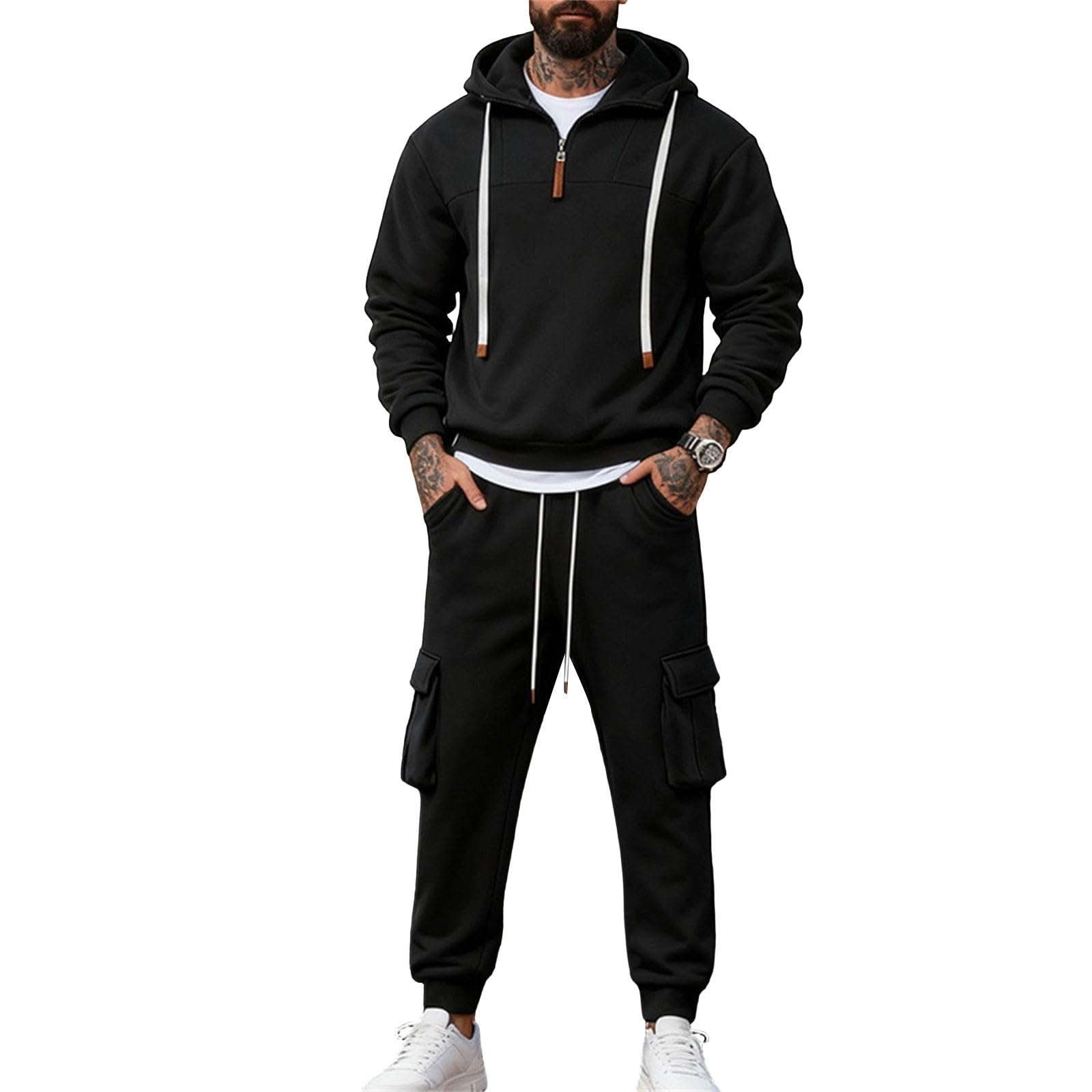 Conjunto completo de 2 piezas con capucha y cremallera para hombre