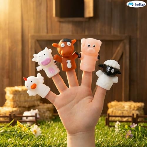 Image of FunBlast Finger Puppets Toys for Kids - Pack of 5 Rubber Animal Puppets Toys for Toddlers, Washable Finger Puppets for Toddlers, Colorful Storytelling Puppet Toy Kids - Random Design (Farm Animal)