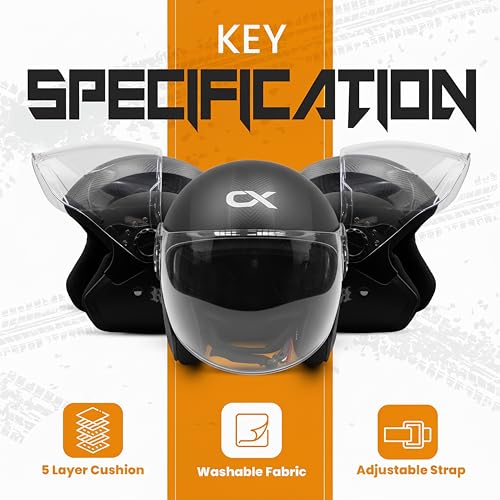 Image of Cortex Run Half Face Helmet Matt Finish with Scratch Resistant Curved Polycarbonate Visor, Hard ABS Shell Helmet for Men and Women | Clear Visor, Lightweight