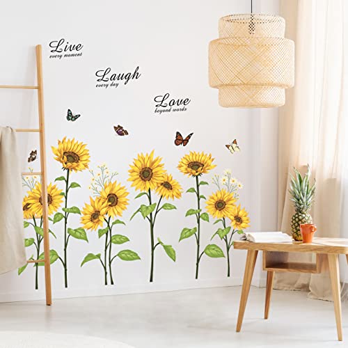 Runtoo Sunflower Butterfly Wall Art Stickers Flower Live Laugh Love Quotes Wall Decals Kids Bedroom Living Room Nursery Wall Decor - Image 4
