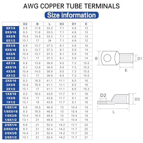 XHF 10PCS 8 AWG-1/4 Heavy Duty Battery Lugs with 3:1 Heat Shrink Tubing(UL Listed), Ring Terminals Battery Cable Ends Copper Eyelets Electrical Battery Connectors by XHF - Image 2