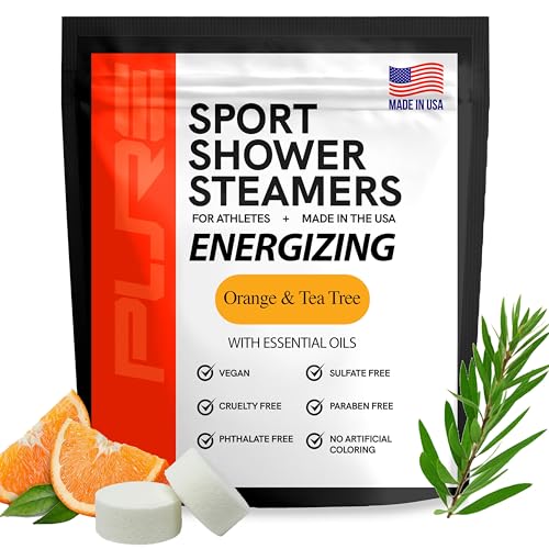 Pure Energizing Sport Shower Steamers - Natural Orange and Tea Tree Essential Oils, Made in USA, Energy Boost for Athletes, Father’s Day Gifts for Runners, Relaxing Birthday Gifts for Self Care