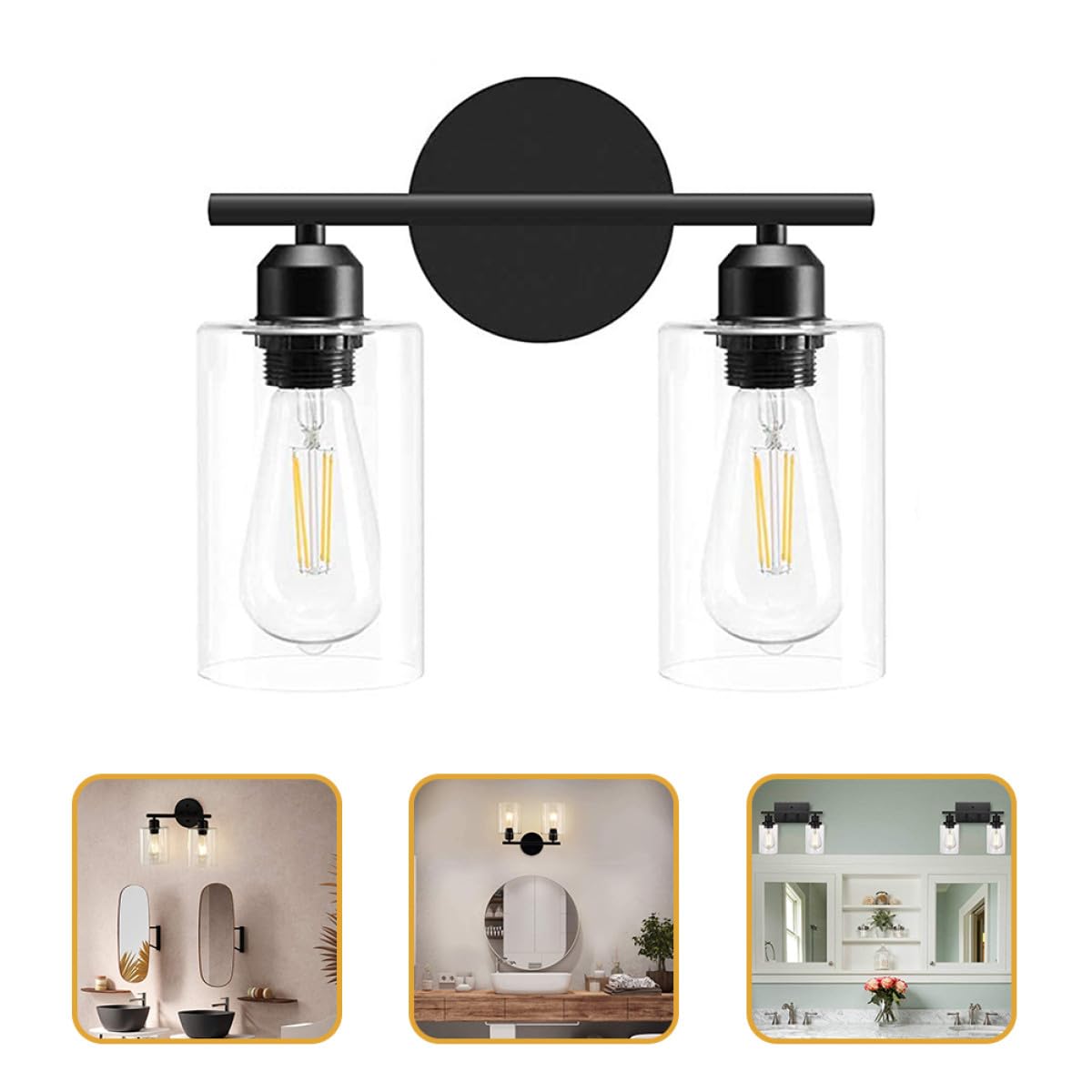 Mipcase Spiegelleuchte aus Eisen und Glas, Schwarz, Wandmontiert | Schminktisch und Bad, Dekoratives Modernes Schlichtes Design, ohne Leuchtmittel